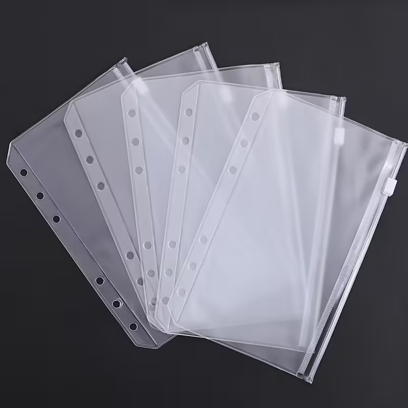 Portfolio Folder Zip - A5/A6/A7 バインダーポケット バインダージッパーフォルダー 6穴ノートバインダー用 防水PVCリーフポーチ ドキュメントファイルバッグ