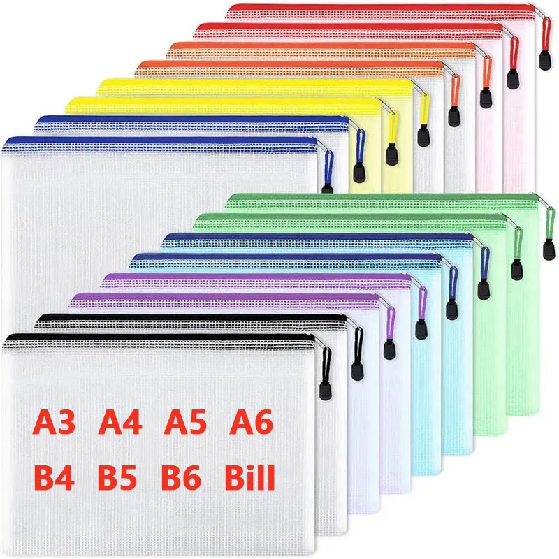 Portfolio Folder Zip - 防水メッシュジッパーポーチ、ドキュメントバッグ、ファイルフォルダー、学校事務用品、ペンシルケース、化粧品メイクバッグ、a3、a4、a5、a6