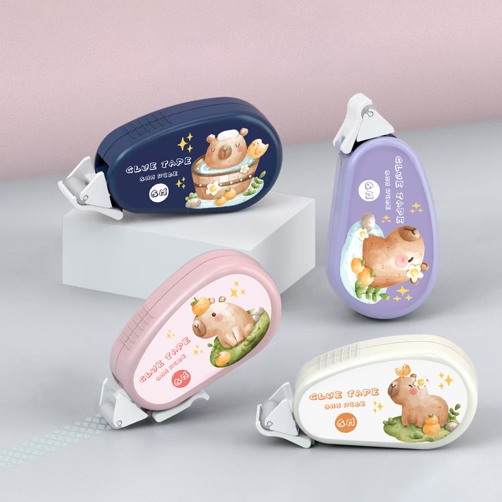 Glue Stick Pack - 両面粘着ドットグルーテープ、かわいいカピバラ、DIYスクラップブッキングコラージュ、フォトアルバム、ローラーテープ、文房具、6m x 6mm