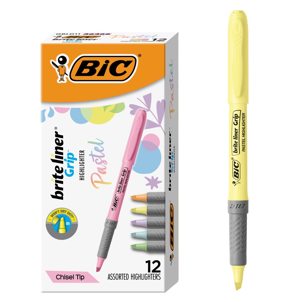 Office Stationery And Supply - グリップパステル蛍光ペン アソートカラー チゼルチップ 学校・オフィス用品 12本セット 蛍光マーカーペン
