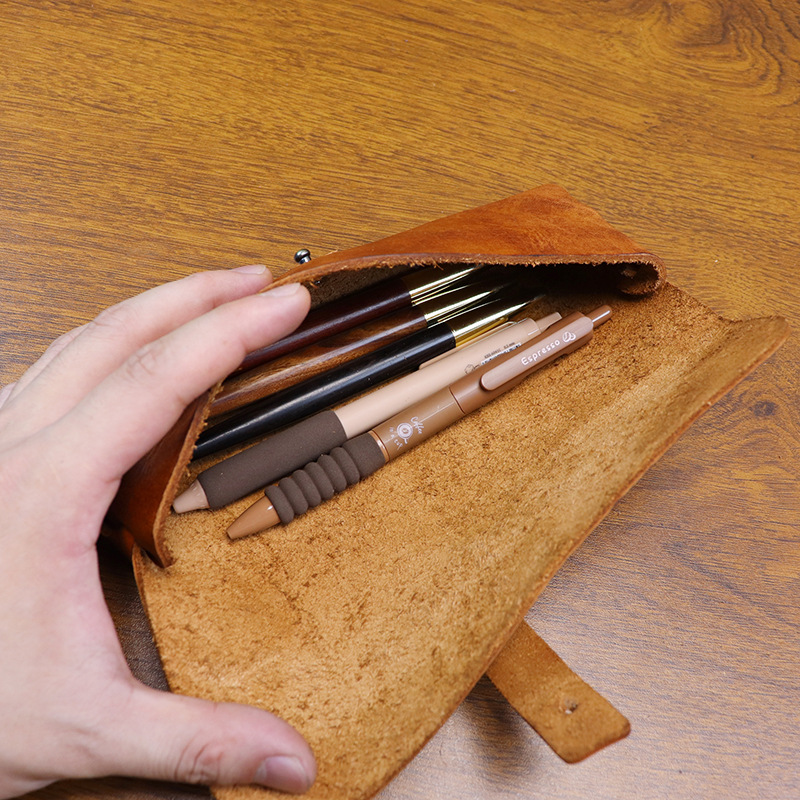 Tan Stationery & Office Supply - ヴィンテージ ベジタブルタンニン鞣し革 韓国風 ペンケース 文房具ボックス サングラスケース