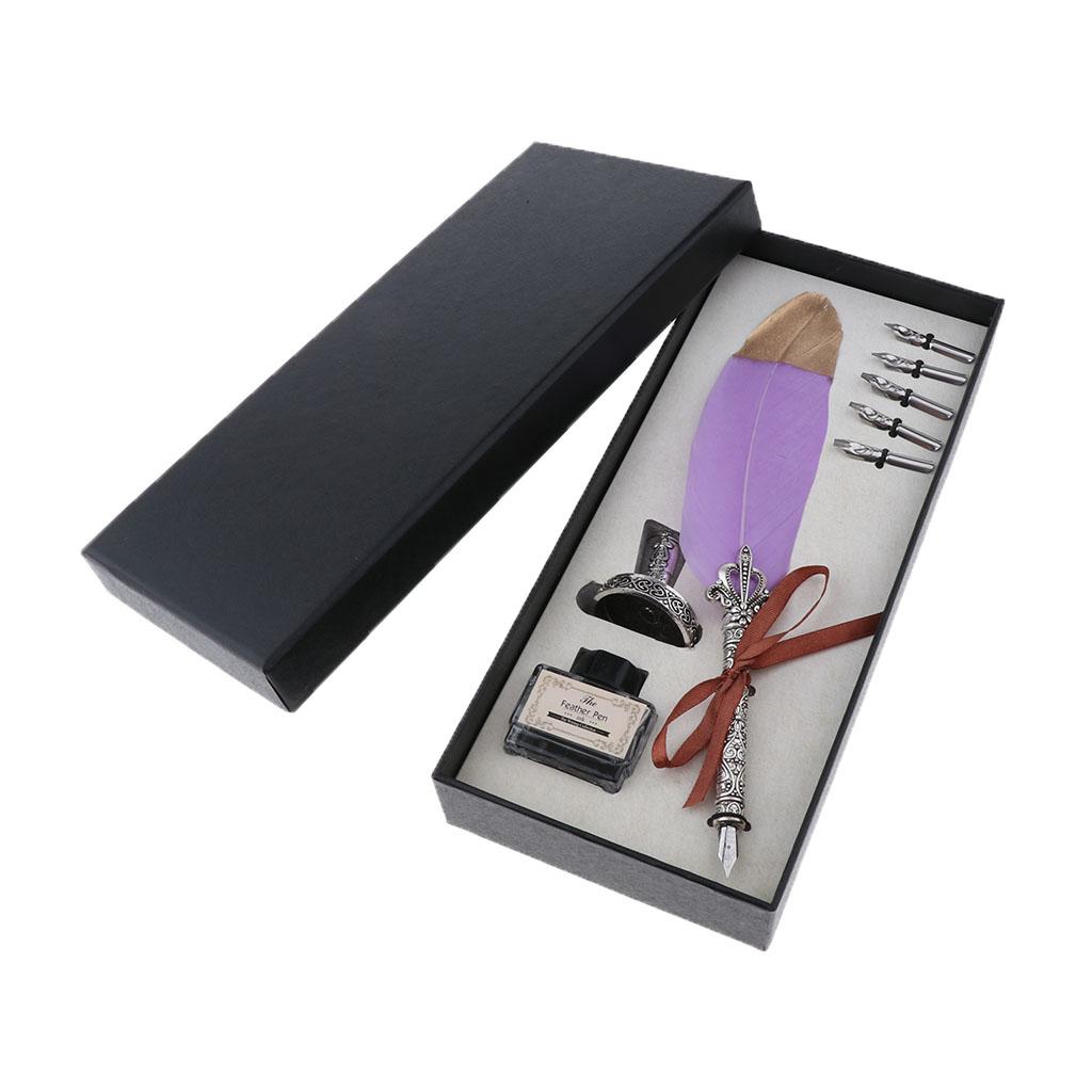 Calligraphy Ink Bottle - アンティーク万年筆羽根ペンディップ書道セット（ペン先、インクボトル付き）学生教師へのギフトに