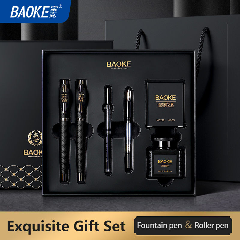 Calligraphy Ink Bottle - BAOKE T18/T19/T20 ブラックグレー万年筆ギフトセット、インクボトル、カートリッジ6本、絶妙なパッケージ、滑らかな書き心地のペンが含まれます