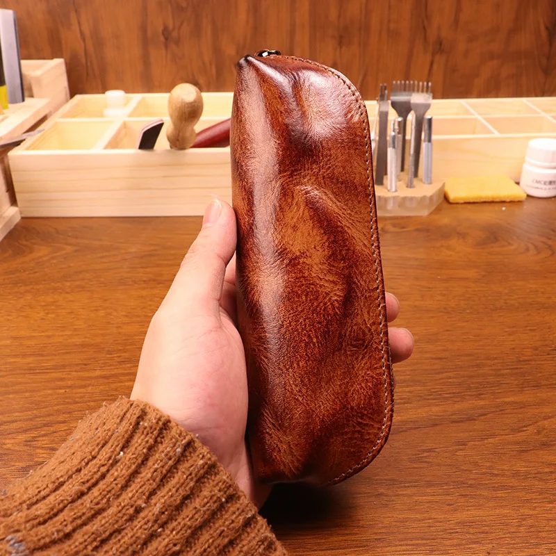 牛革ペンバッグ男性用ヴィンテージ手擦り色古い植物なめし革文具 - Tan Stationery & Office Supply のレビューと価格