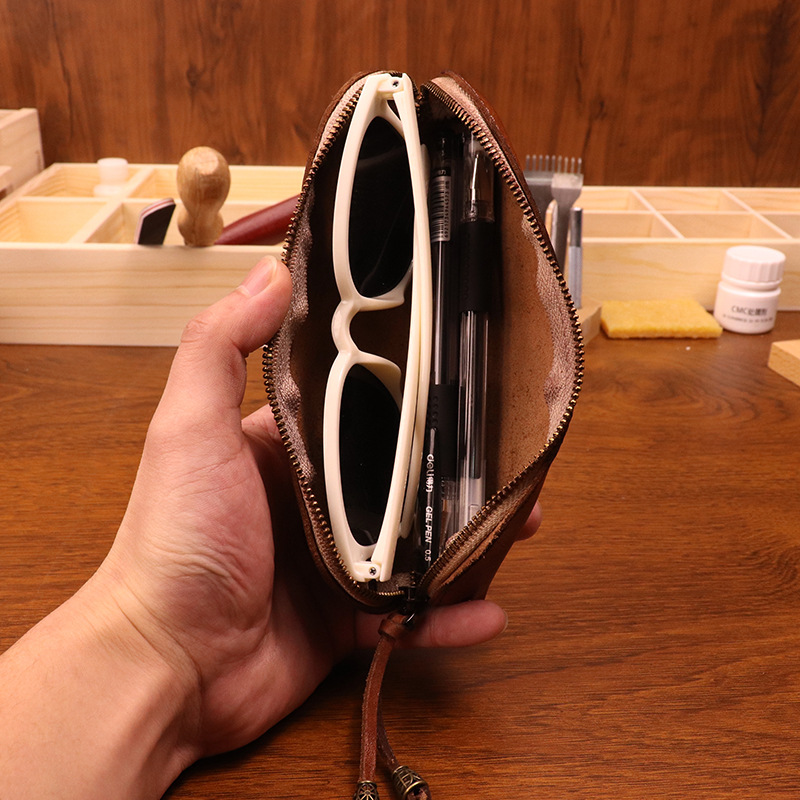 牛革ペンバッグ男性用ヴィンテージ手擦り色古い植物なめし革文具 - Tan Stationery & Office Supply のレビューと価格