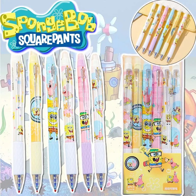 6 ピース/セットスポンジボブかわいい消去可能なペン 0.5 - Gel Ink Pen Set のレビューと価格