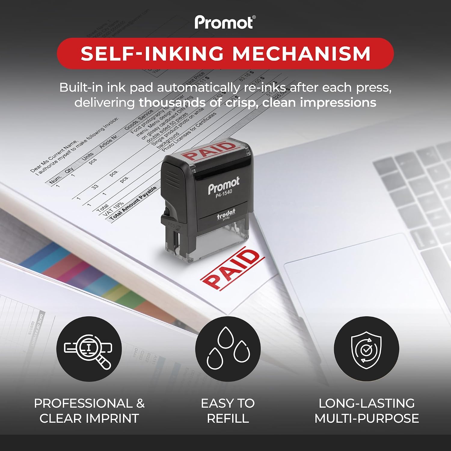 セルフインキング式有料スタンプ 詰め替え可能 赤インク オフ - Self Inking Stamp のレビューと価格