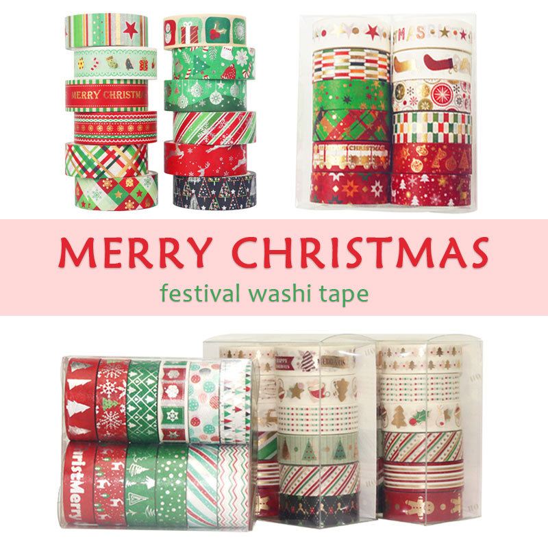 装飾的なクリスマステープ,60メートル,緑の星,金と銀のアル - Washi Tape Set のレビューと価格