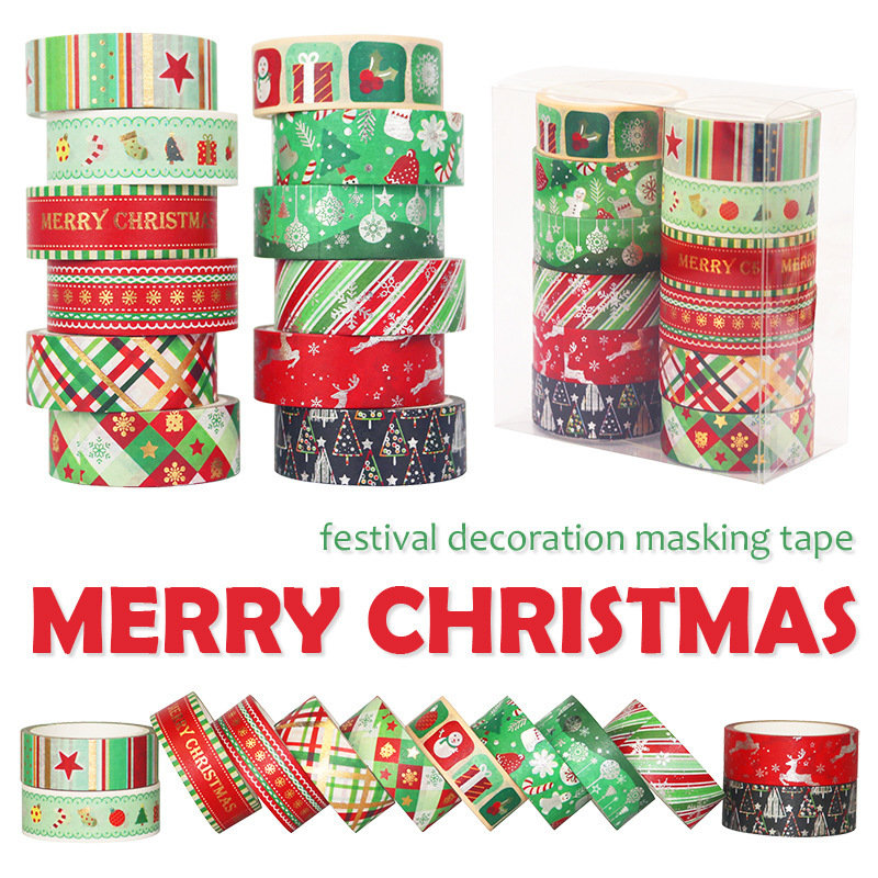 装飾的なクリスマステープ,60メートル,緑の星,金と銀のアル - Washi Tape Set のレビューと価格