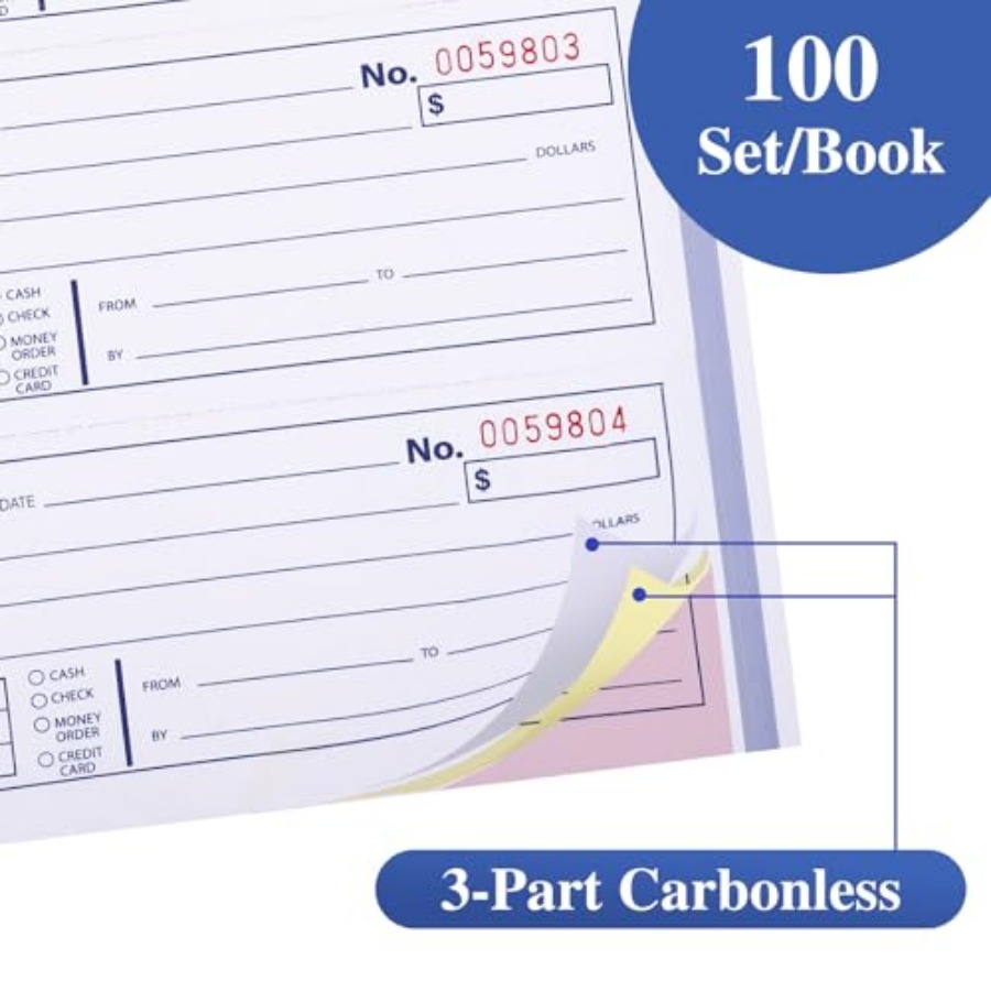 2パックのカーボンコピー付き領収書、3枚複写カーボンレス、5 - Carbon Copy Book のレビューと価格