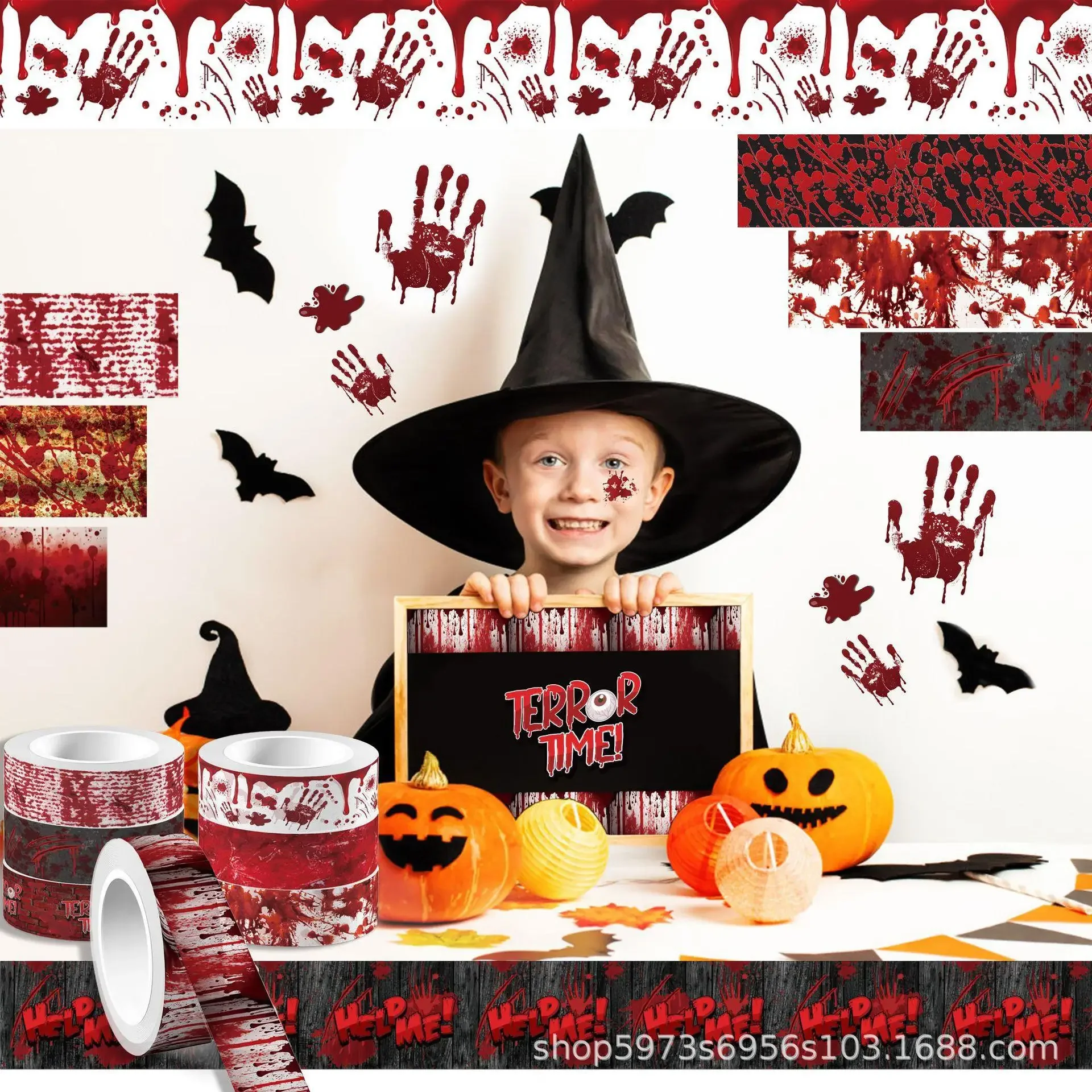 ハロウィン血まみれの手出血クリアロールステッカーと紙テープD - Washi Tape Set のレビューと価格