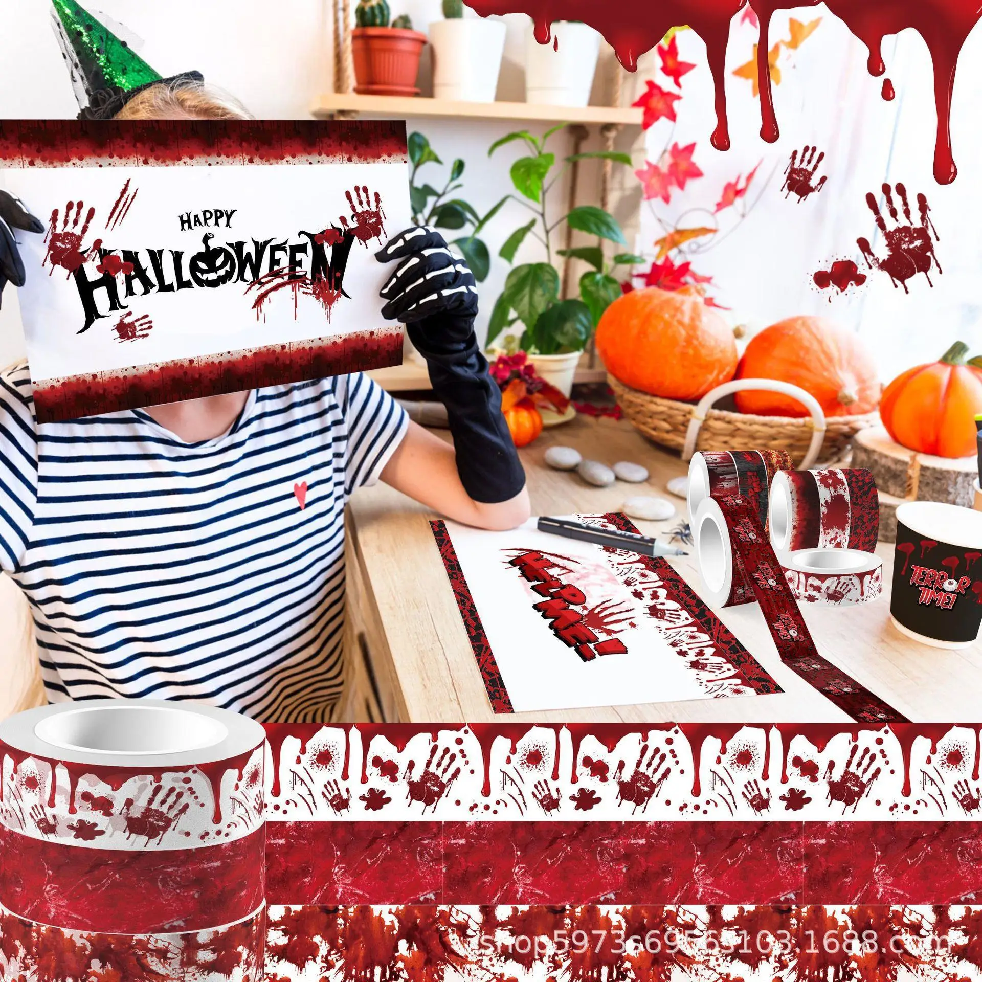 ハロウィン血まみれの手出血クリアロールステッカーと紙テープD - Washi Tape Set のレビューと価格