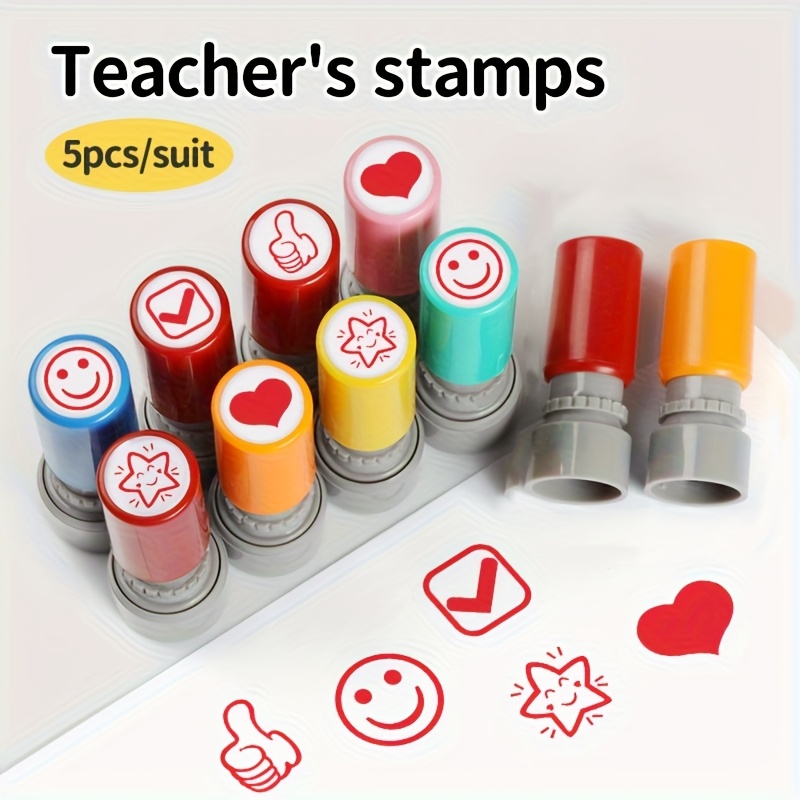 カラフルな先生用スタンプ5個セット セルフインキング先生用評 - Self Inking Stamp のレビューと価格