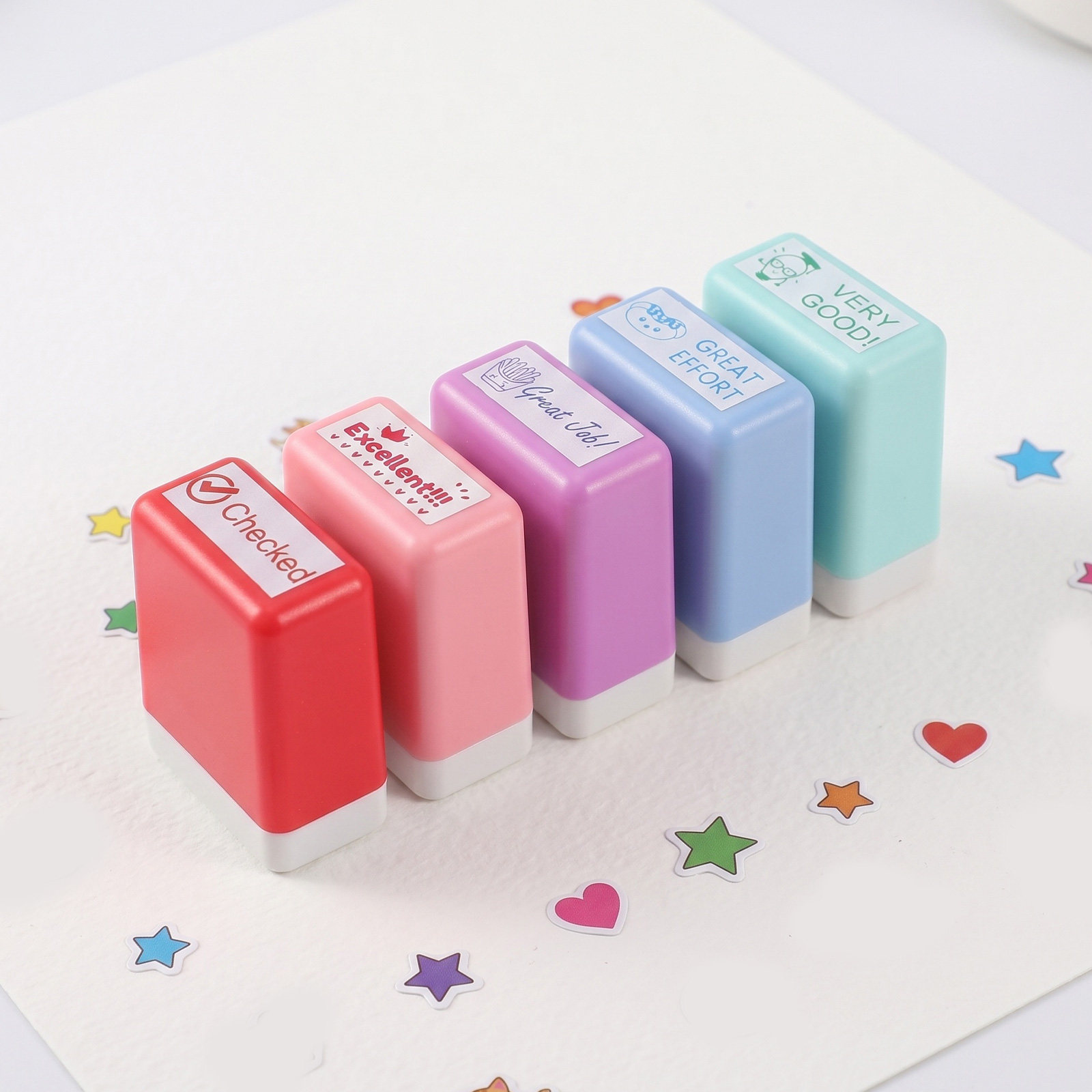 1セットの先生用褒め言葉スタンプセット、ABS製カラフルなセ - Self Inking Stamp のレビューと価格