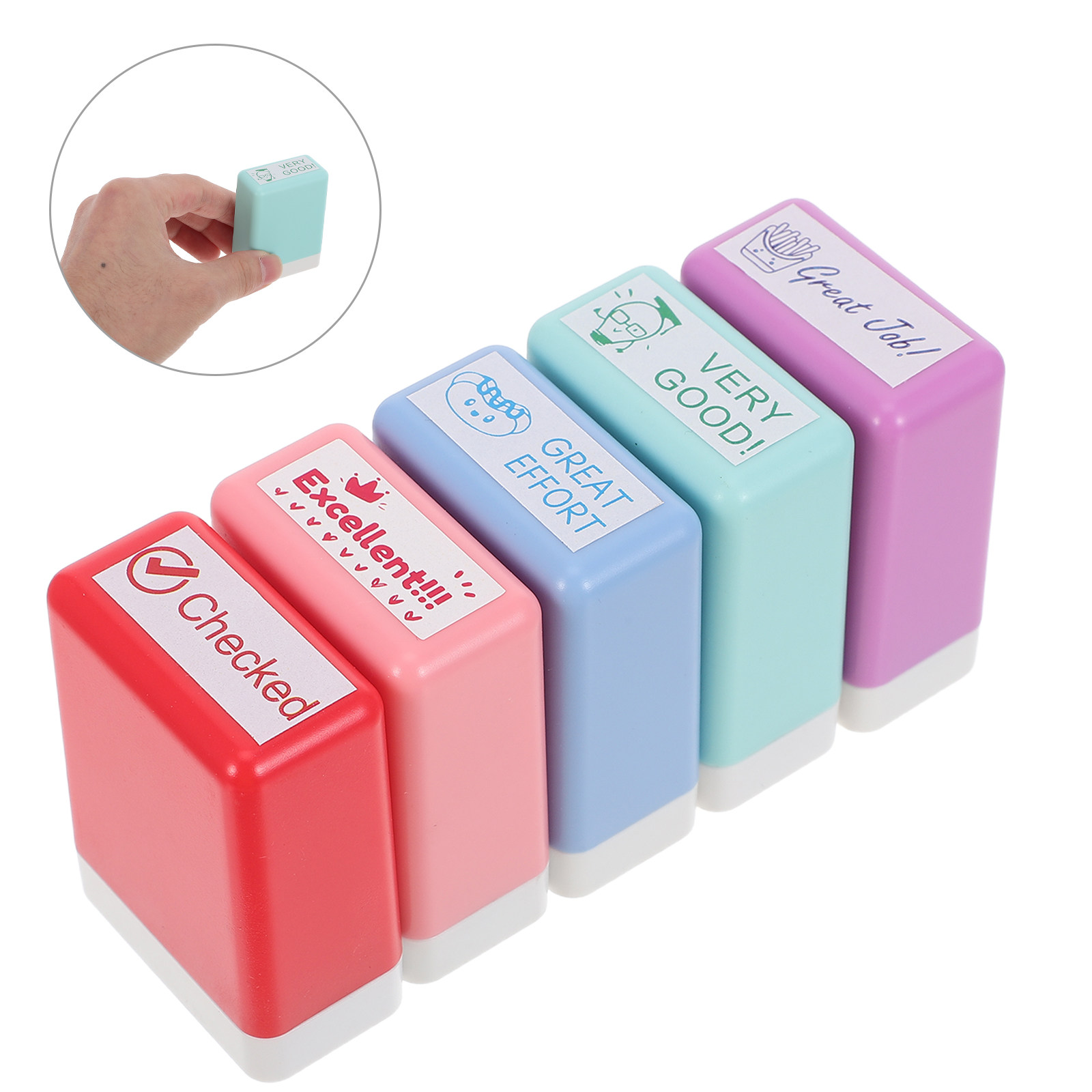 1セットの先生用褒め言葉スタンプセット、ABS製カラフルなセ - Self Inking Stamp のレビューと価格