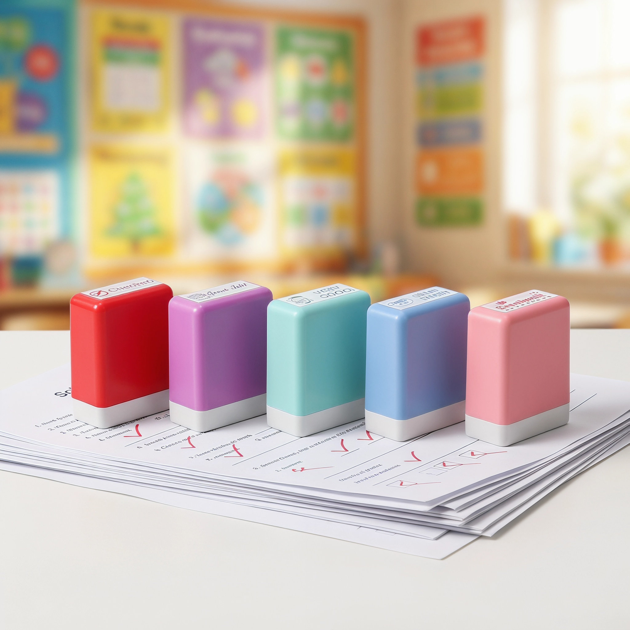 1セットの先生用褒め言葉スタンプセット、ABS製カラフルなセ - Self Inking Stamp のレビューと価格