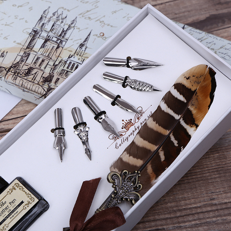 レトロフェザーディップペン筆記インクセット絶妙な文房具スタン - Fountain Pen Ink のレビューと価格